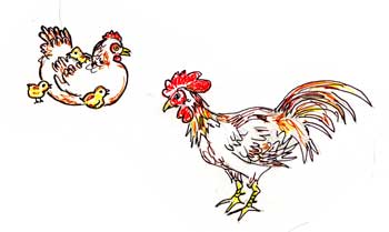 Jane's rooster, hen and chicks by Jane Fluegel at Grey Duck Garlic